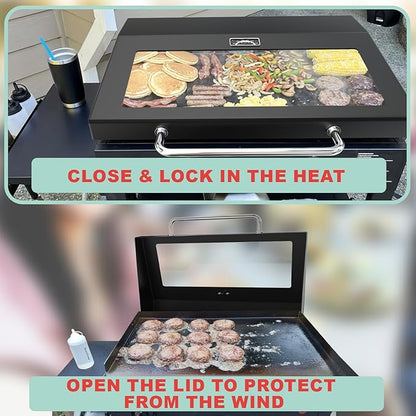 5857 Upgrade Glass Griddle Hinged Lid for Blackstone Omnivore 28 inch (2024 Model) Griddle Lid Hood,Clear View Grill Top Hard Cover for Blackstone 1517 2147 2206 2287 2269 Flat Top Grill Accessories