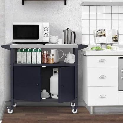 COZEER Outdoor Grill Table with Storage, Movable BBQ Grill Cart, Outdoor Kitchen Prep Station, Rolling Bar Serving Cart with Utensil Hooks, Blackstone Griddle Stand
