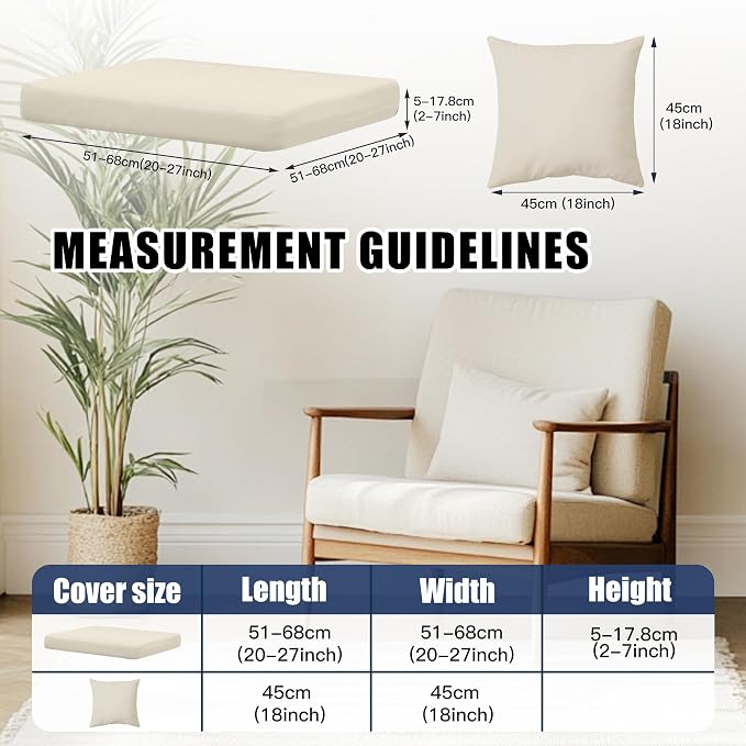 Outdoor Cushion & Pillow Cover Set, 8 Seat Covers + 4 Pillow Covers | Stretch Fit, Replacement, Washable and Reusable Furniture Protectors, Fits most patio furniture cushion covers, Cover Only
