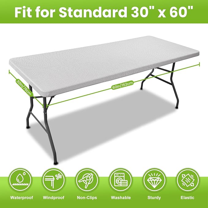 Smiry Spandex Fitted Tablecloth for 5 Foot Rectangle Tables, Washable Picnic Table Cover with Elastic, Stretch Reusable Table Cloth for Outdoor, Camping, Dining & Kitchen (Woven, 30"x60")