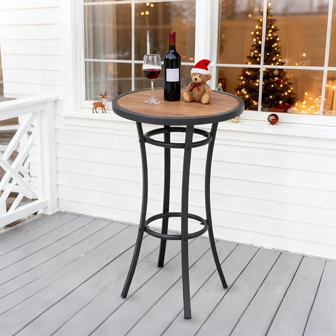 Bar Height Patio Table, 40-Inch Tall Patio Table Outdoor Bar Table Bistro Table with Wooden-Like Table Top & Metal Frame, Spring, 2026