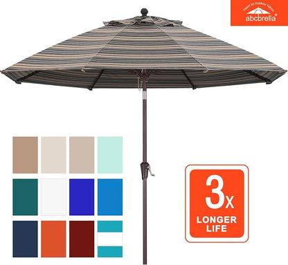 ABCCANOPY OLEFIN® 5-Year No Fading 9FT Patio Umbrella(Black Gold Stripe) | Fade & UV Resistant Fabric,8 Fiberglass Ribs，Wind Vent，Crank Lift & Tilt,Outdoor Table Umbrella for Deck,Backyard,Yard