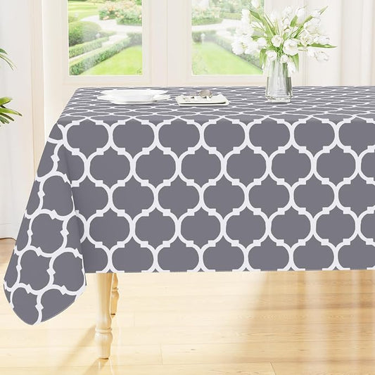 Smiry Rectangle Table Cloth, Waterproof Vinyl Tablecloths with Flannel Backing for Rectangle Tables, Wipeable Spillproof Plastic Tablecloth for Dining, Camping, Indoor and Outdoor (60"x102", Grey)