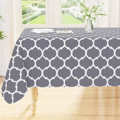 Smiry Rectangle Table Cloth, Wipeable Spillproof Plastic Tablecloths for Dining, Waterproof Vinyl Tablecloth with Flannel Backing for Rectangle Tables, Camping, Outdoor and Indoor (70"x120", Grey)
