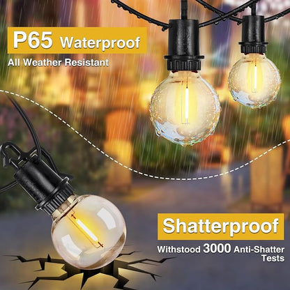 ZJOJO 50FT 26LEDOutdoor String Lights, G40 Globe Outdoor Lights | 25 Shatterproof LED Bulbs 2700K,IP65 Waterproof Patio Light for Outside Backyard Cafe Camping Fence