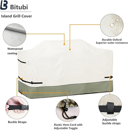 Bitubi 98 Inch Island Grill Cover - 600D Heavy Duty Waterproof All Weather Protection Extra Large Grill Cover,Beige&Grayish Green