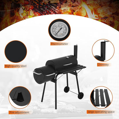 Double-Net Outdoor BBQ Grill Portable with Temperature Monitor and Bottom Pulley Design - for 6-10 People Perfect for Patio, Backyard,Camping,Black