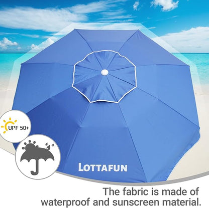 LOTTAFUN 6ft Beach Umbrella - Heavy Duty Wind Resistant UV 50+ Portable Sun Shade with Sand Anchor & Carry Bag, Outdoor Folding Umbrella for Beach, Pool, Patio, Garden (Dark Blue) No Tilt The sand needs to exceed the spiral 6inch
