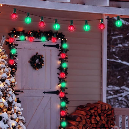 G40 LED Outdoor Christmas String Lights 50FT Hanging Globe String Light with 27 LED Shatterproof Frosted Red Green Lights(2 Spare), Waterproof Patio String Lights for Balcony Backyard Pergola Decor