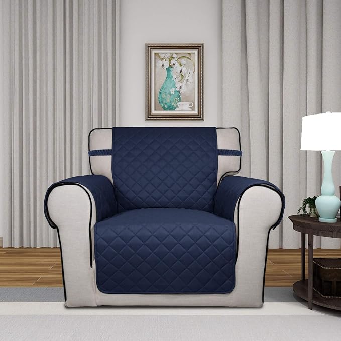 PureFit Reversible Chair Sofa Cover Dog Couch Covers for Sofa, 25.5 in | Navy/Ivory, Water Resistant Couch Protector, Washable Pet Couch Cover with Non Slip and Elastic Straps For Kids