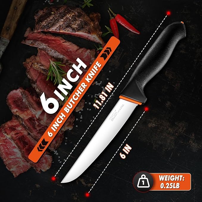 TIVOLI 6 Inch Straight Boning Knife - Breaking Butcher Knife with Ergonomic Non-Slip Softgrip & German Stainless Steel Razor Sharp Blade For Meat or Fish Deboning Filleting - Gift for Men