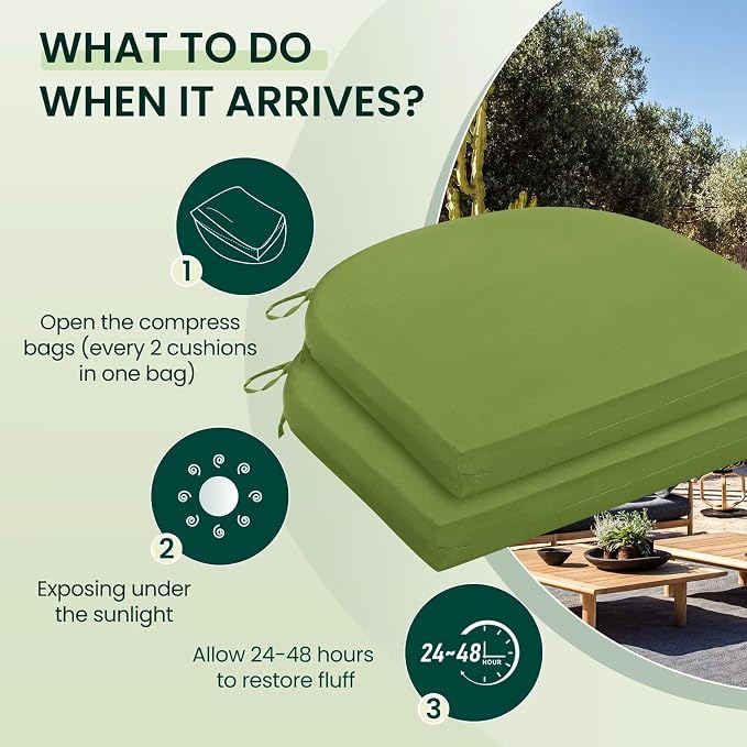 HARBOREST Outdoor Chair Cushions Set of 2, Water Resistant Patio Chair Cushions with Ties, Outdoor Seat Cushions for Patio Furniture, 17"x16"x2", Grass Green
