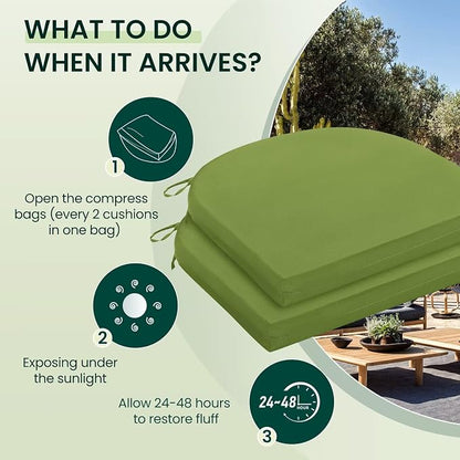 HARBOREST Outdoor Chair Cushions Set of 2, Water Resistant Patio Chair Cushions with Ties, Outdoor Seat Cushions for Patio Furniture, 17"x16"x2", Grass Green