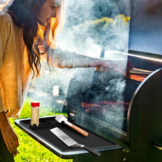 Vodolo Silicone Griddle Tools Mat for Blackstone, Large Grill BBQ Caddy Utensils Holder,Silicone Spatula Mat with Drip Pad for Kitchen,Cooking & Countertop,Griddle Accessories for Blackstone Black