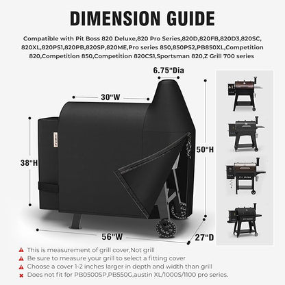 PasWith Grill Cover for Pit Boss 820 Deluxe/Pro 850,[900D Strong Tear-Resistant] Rip-Proof Pellet Smoker Cover for Pitboss,Waterproof Grill Cover for Pit Boss Pro Series 820/850,Competition 820/850