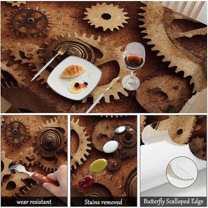 Swono Clock Gear Table Covers 52x70 Inch Steampunk Old Mental Mechanical Clock Gears Wipeable Tablecloth Kitchen Dinning Tabletop Decoration, Table Cloth for Outdoor and Indoor Use