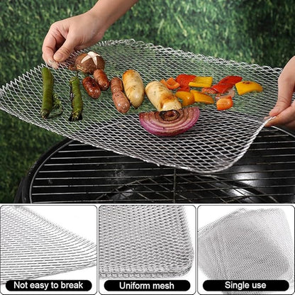 Disposable Grill Toppers, Non-Stick Aluminum BBQ Mat, 10-Pack, 15.3x12 Inches, Silver, Outdoor Grilling Mesh