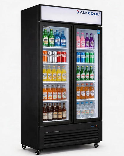 Commercial Beverage Refrigerator Display Fridge,19 Cu Ft Two Glass Door Upright Merchandiser Drink Cooler with LED Light Adjustable Shelves,ETL Approval,35.6" Wide Hinge Door
