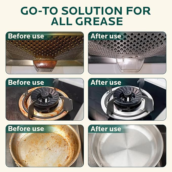 2Pcs Degreaser Cleaner Heavy Duty Spray: Foaming Kitchen Cleaner Cuts Through Baked-On Grease on Ovens Stove Tops Grills - Clean Up Kitchen Oil Stains Spray for Multi-Surface Cookware & Countertop