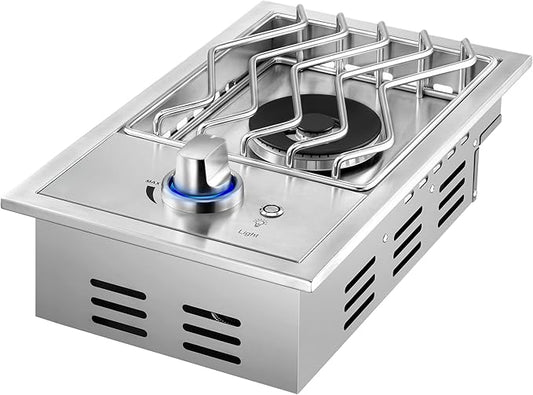 Single Grilling Side Burners for Outdoor Kitchen, 15,000BTU Liquid Propane Side Burner, Duty Heavy 304 Stainless Steel, Convertible to Natural Gas, Drop-in Side Burner for Outdoor BBQ Grill Island