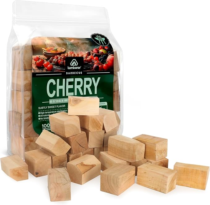 Lumberer Cherry Wood Smoking Chunks – 100% Natural Hardwood – Subtly Sweet Smoke for Poultry & Pork – Long Burn Time, Clean & Chemical-Free – 4LBS