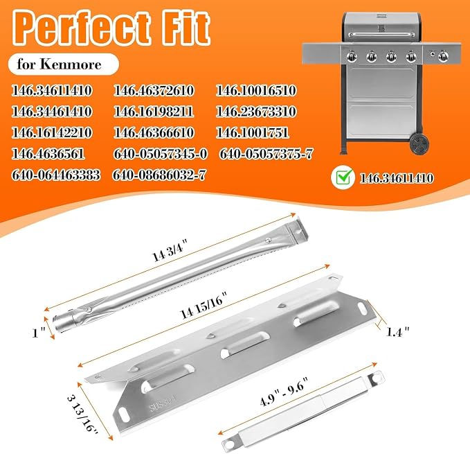 Hisencn SUS304 Stainless Steel Grill Replacement Parts for Kenmore 146.34611410 146.23679310 146.10016510 146.34461410 146.16198211 146.23673310 146.16142210 146.46366610 146.1001751 146.4636561 | Stainless Steel Burner and Heat Plates for Kenmore Gas ...