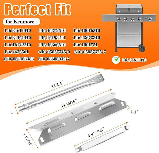Hisencn SUS304 Stainless Steel Grill Replacement Parts for Kenmore 146.34611410 146.23679310 146.10016510 146.34461410 146.16198211 146.23673310 146.16142210 146.46366610 146.1001751 146.4636561 | Stainless Steel Burner and Heat Plates for Kenmore Gas ...