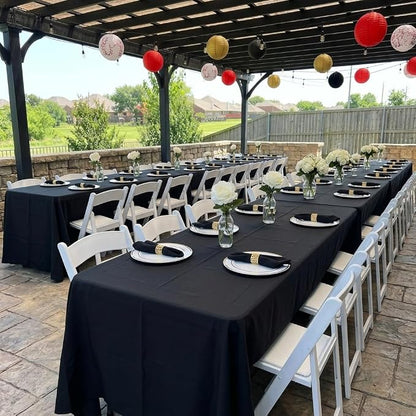 8 Pack Black Tablecloths 90 x 132 Inch Rectangle For 6 Foot Tables | Wrinkle Resistant, Washable Polyester Fabric, Rectangular Table Cloth for Wedding Party Banquet Buffet and Camping