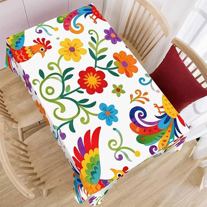 Decorative Rectangle Tablecloth 52"X70" Mexican Birds, Rainbow Paisley Birds Floral Wrinkle Free Table Cover, Picnic Table Cloths for Parties, Weddings, Kitchen