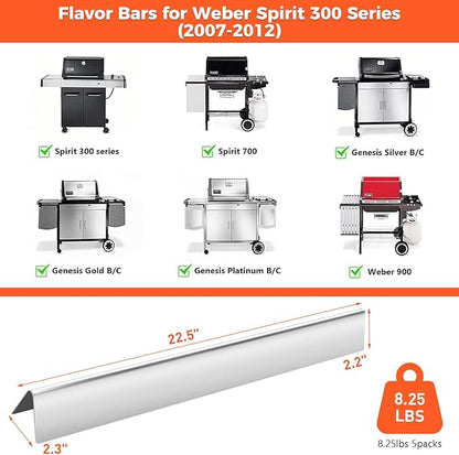 QuliMetal 7537/65903 22.5" Flavor Bars for Weber Spirit 300 Series(with Side Burner Knobs), Spirit E310, E320, Spirit 700, Genesis Silver Gold Platinum B/C, Weber 900, Heat Plates for Weber 7536