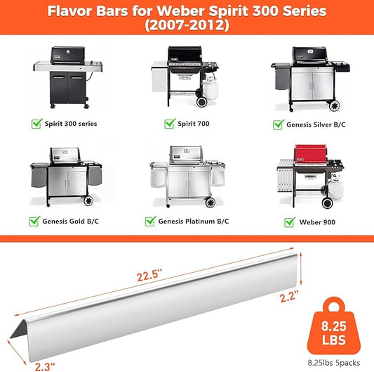 QuliMetal 7537/65903 22.5" Flavor Bars for Weber Spirit 300 Series(with Side Burner Knobs), Spirit E310, E320, Spirit 700, Genesis Silver Gold Platinum B/C, Weber 900, Heat Plates for Weber 7536
