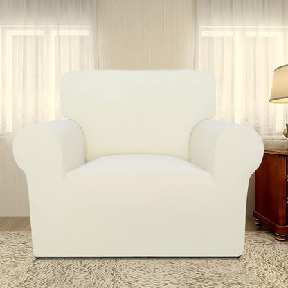 PureFit Super Stretch Chair Covers Fleece Couch Covers for Sofa Ivory | 1-Piece Spandex Couch Cover Soft Couch Protector, Sofa Cover Washable with Non Skid Foam and Elastic Bottom for Kids, Dogs