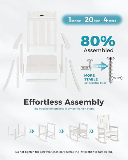 Ciokea Oversized Outdoor Rocking Chairs Set of 4, 380lbs Heavy-Duty Large Patio Rocker, High Back Cozy Porch Chairs, Weather Resistant Patio Rocking Chairs for Outside, Fire Pit, Deck, White