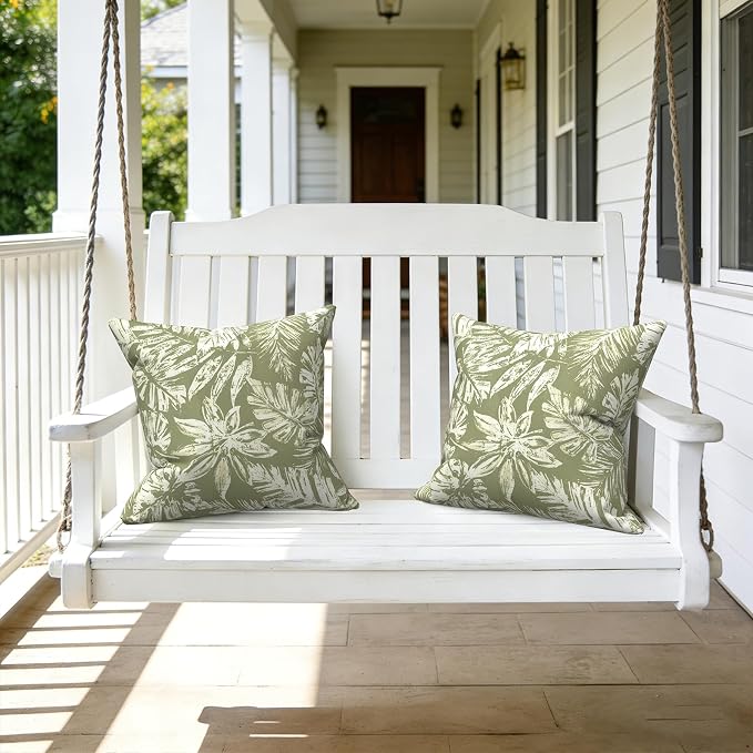 LVTXIII 2 Pack Outdoor Throw Pillow Covers for Patio Furniture, 16x16 Inch Square Pillow Case, Water-Repellent Cushion Covers for Garden, Porch, Sofa, Tropical Leaf Green
