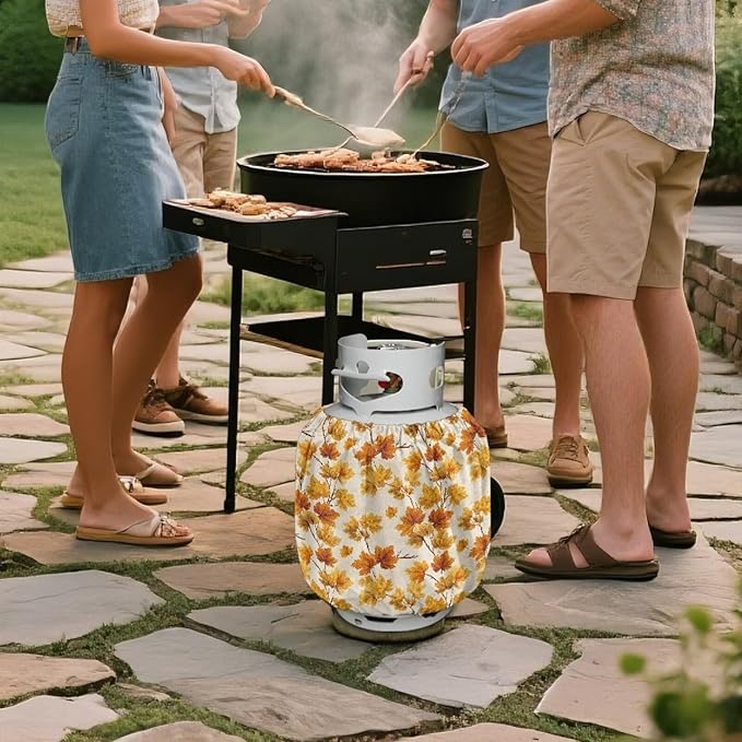 Maple Print Propane Tank Cover 20lb Easy to Install Gas Cover Fits Standard 20 lb Tank Cylinder Waterproof Grill Accessories for Outdoor Camper