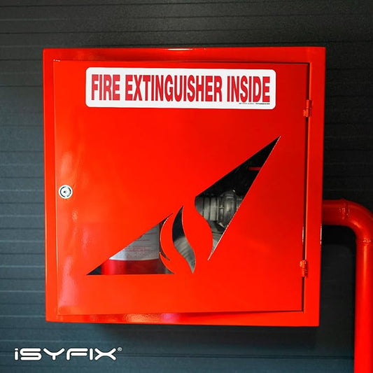 iSYFIX Fire Extinguisher Inside Signs Stickers for Vehicles – 10 Pack 12x2.5 Inch – Self-Adhesive Vinyl Decals, Laminated for UV, Weather, Scratch, Fade Resistance, for Cars, Trailers and Trucks