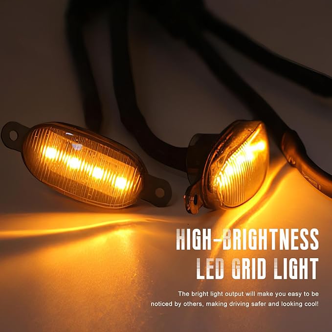 4 PCS Car LED Grille Lights, Bright Vehicle Front Grille Lamp Decorative Light with Wiring Harness, Waterproof LED Grill Lamps Trim Lights for 2017-2019 F150 Raptor (Black & Yellow, 5 Lights)