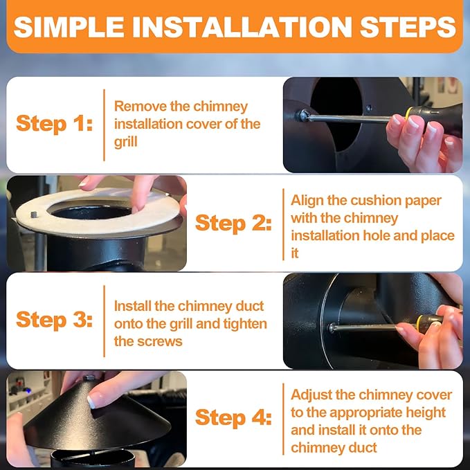 Pellet Grill Smoke Stack Chimney Replacement for Pit Boss, Traeger & Camp Chef, Adjustable Smoker Chimney with Umbrella, Gasket & Mounting Hardware