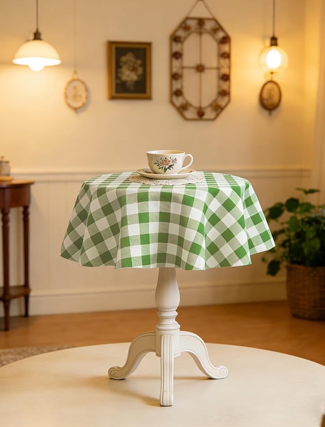 Waterproof Plaid Tablecloth Fabric - Round 25 Inch Classic Gingham Checker Table Cloth for Indoor/Outdoor Use - Buffalo Table Cover for Picnics, BBQs, and Parties