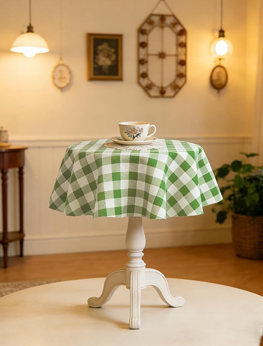 Waterproof Plaid Tablecloth Fabric - Round 25 Inch Classic Gingham Checker Table Cloth for Indoor/Outdoor Use - Buffalo Table Cover for Picnics, BBQs, and Parties