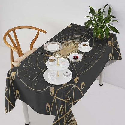 Retro Sun Moon Phases Tablecloth Vintage Star Magical Galaxy Space Table Cloth Water Resistant Wipeable Table Cover for Farmhouse Picnic Party Holiday Kitchen Dinner Table 60"x90"