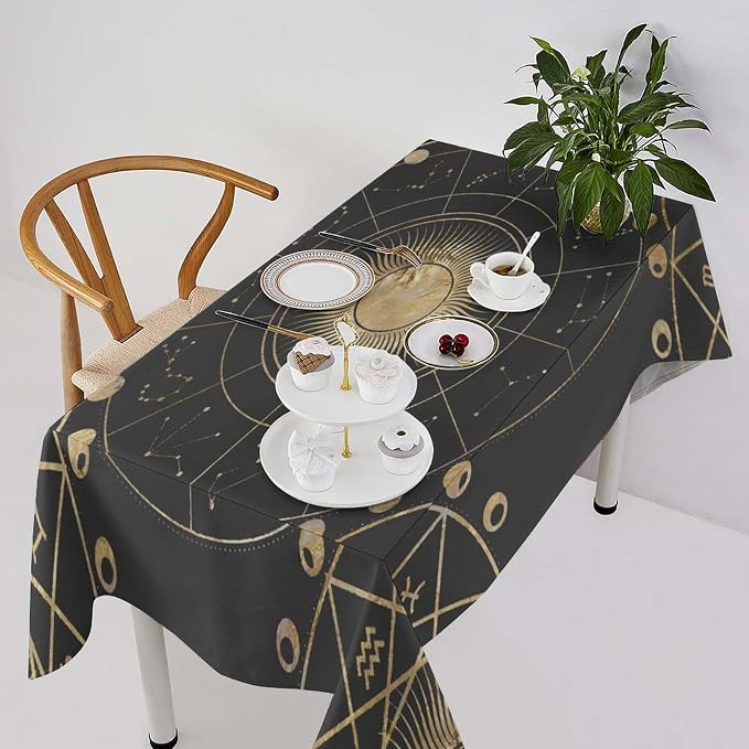 Retro Sun Moon Phases Tablecloth Vintage Star Magical Galaxy Space Table Cloth Water Resistant Wipeable Table Cover for Farmhouse Picnic Party Holiday Kitchen Dinner Table 55"x75"