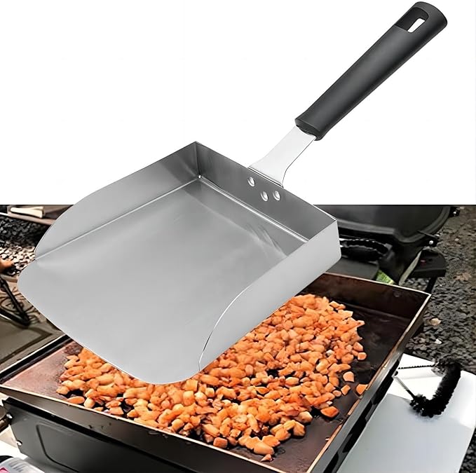Large Griddle Scoop (2pcs) for Hibachi Type Cooking Stainless Steel Food Shovel for Scrambled Eggs and Fried Rice Grilling Food Mover for Flat Top Grill Accessories Smash Burger Spatula
