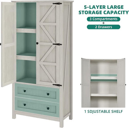 YITAHOME 64.5" Farmhouse Pantry Cabinet with 2 Drawers & Shelves, White | Tall Storage Cupboard for Living Room, Kitchen, and Hallway