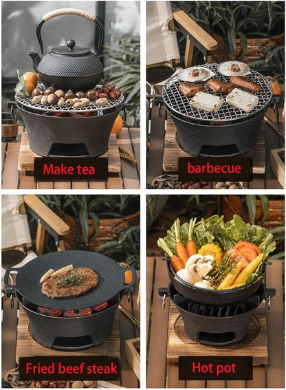 Round Seasoned Cast Iron Charcoal Hibachi Grill