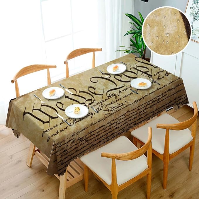 Swono Constitution Rectangular Tablecloth Retro United States Constitution We The People Washable Table Cloth Kitchen Dining Room Table Cover for Party Dinner 50x72 Inch Tablecloths
