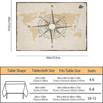 TKS MITLAN Compass Decorative Rectangle Tablecloth Old World Map Nautical Compass Polyester Table Cloths Kitchen Table Cover for Dining BBQ Picnic Coffee Table 60 x 84 Inch 6-8 Seats