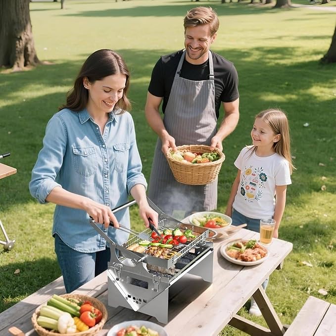 Premium 304 Stainless Steel Charcoal Grill with Flip Handle, Detachable & Portable, Suitable for Home Cooking and Outdoor Adventures, Ensures Uniform Grilling for All Your Favourite Foods