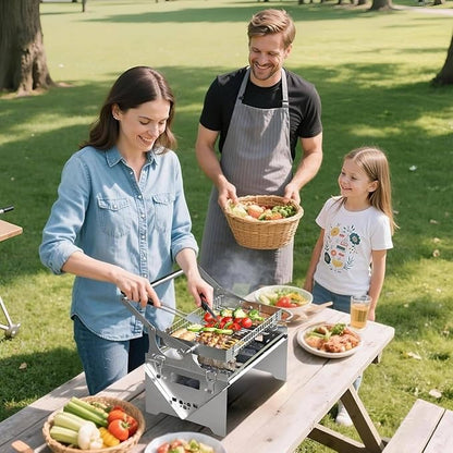 180°x2 Flip Charcoal Grill in 304 Stainless Steel, Detachable & Easy to Assemble, Versatile BBQ for Grilling Fish, Meat, Veggies, Perfect for Backyard Gatherings and Outdoor Adventures
