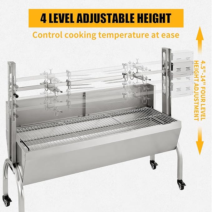 Rotisserie Grill with Back Cover Guard, 25W Motor 55 Inch Stainless Steel Small Pig Lamb Rotisserie Roaster, BBQ Charcoal Rotisserie Grill for Camping Party, Outdoor Kitchen (176 LBS/80KG)